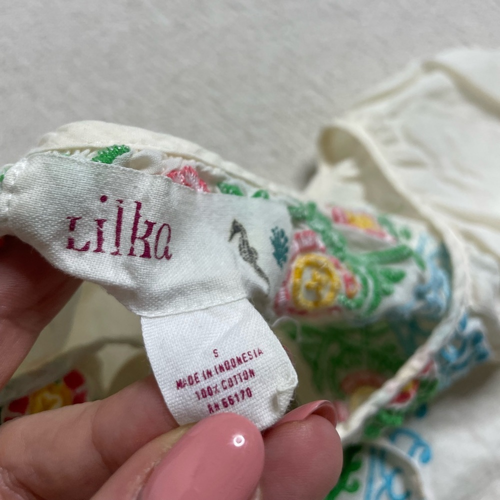 Anthropologie Lilka Cream Embroidered Floral Peasant Dress Beach Coverup S - Picture 5 of 5